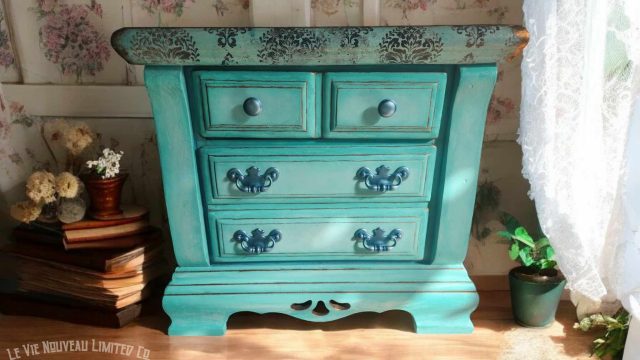 Tiffany Blue shabby chic boho 2 drawer refinished nightstand unique furniture art accent end table