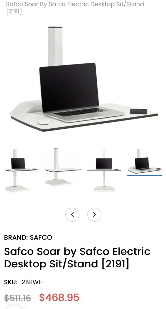 SAFCO STANDING DESK CONVERSION UNIT WITH ELECTRIC TOP